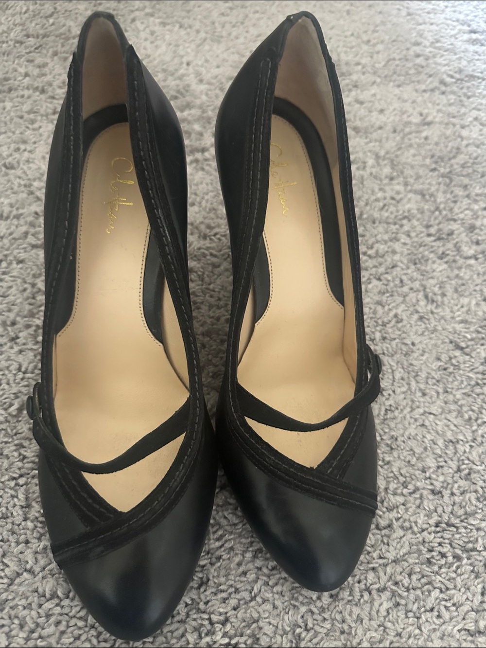 Cole Haan Black Pointed-Toe Pumps with Cross Strap